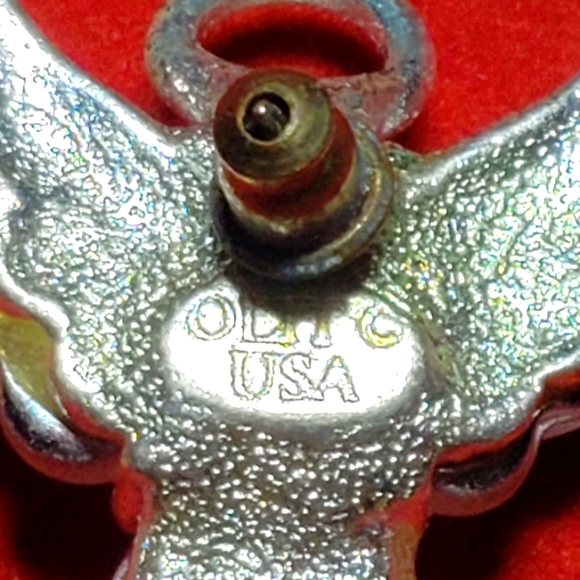 OLIT Faux Ruby & Silver Angel With Iridescent Wings Lapel Pin Made In USA - Picture 7 of 8